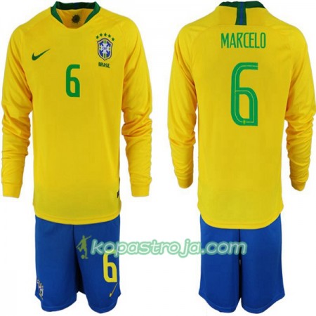 Billiga Fotbollströjor Brasilien Marcelo 6 Barn VM 2018 Hemma tröja Långärmad
